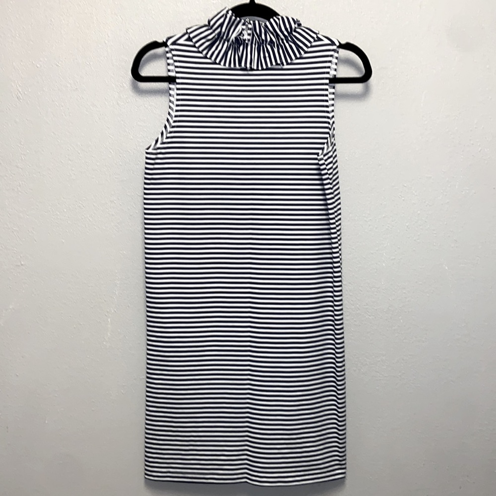 Sailor Sailor Skipper Black White Striped Sleeveless Ruffled Collar Shift Dress - Picture 4 of 7